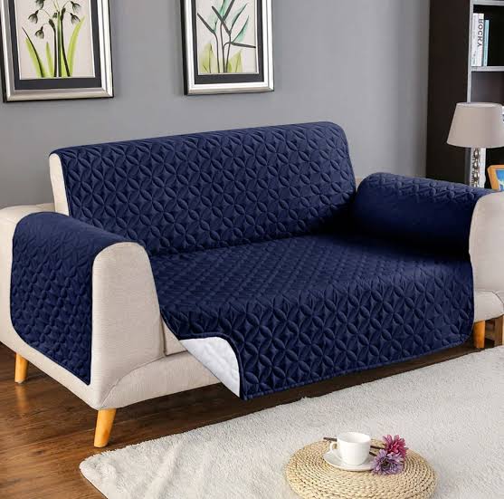 Ultrasonic Quilted Sofa Cover - Sofa Runner Color Navy Blue