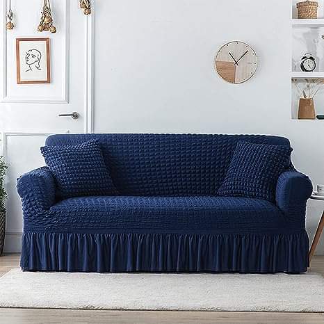 Ruffled Seersucker Sofa Cover (Bubble Fabric) - Color Navy Blue