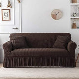 Ruffled Seersucker Sofa Cover (Bubble Fabric) - Color Dark Brown