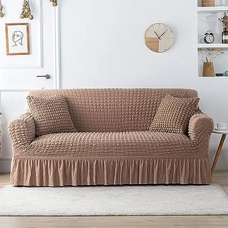 Ruffled Seersucker Sofa Cover (Bubble Fabric) - Color Mouse Skin