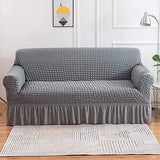 Ruffled Seersucker Sofa Cover (Bubble Fabric) - Color Grey