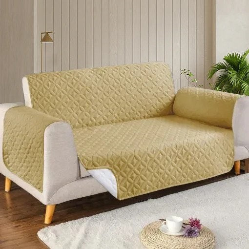 Ultrasonic Quilted Sofa Cover - Sofa Runner Color Beige/Skin Yellow