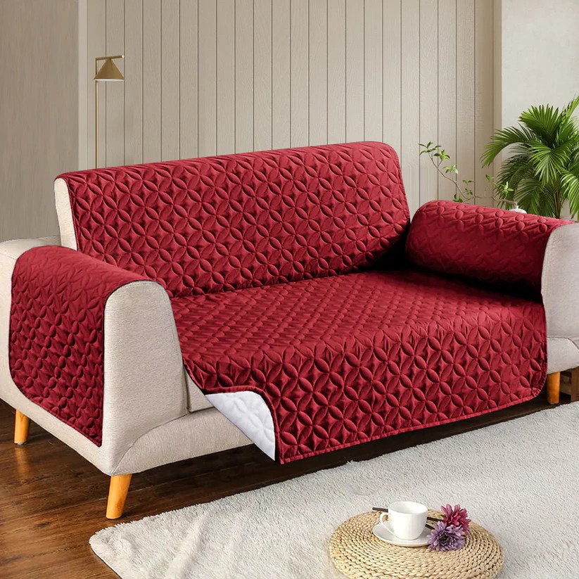 Ultrasonic Quilted Sofa Cover - Sofa Runner Color Maroon/Red