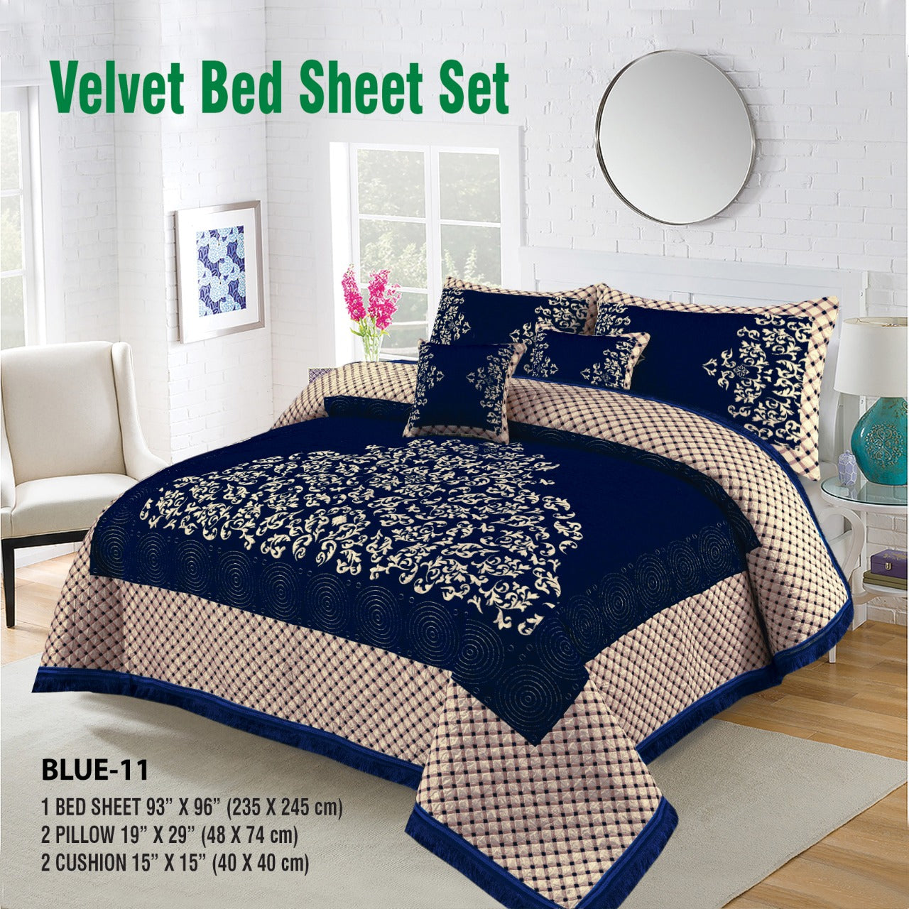 Foami Velvet Bed Sheet Set 5Pcs Design KFV012
