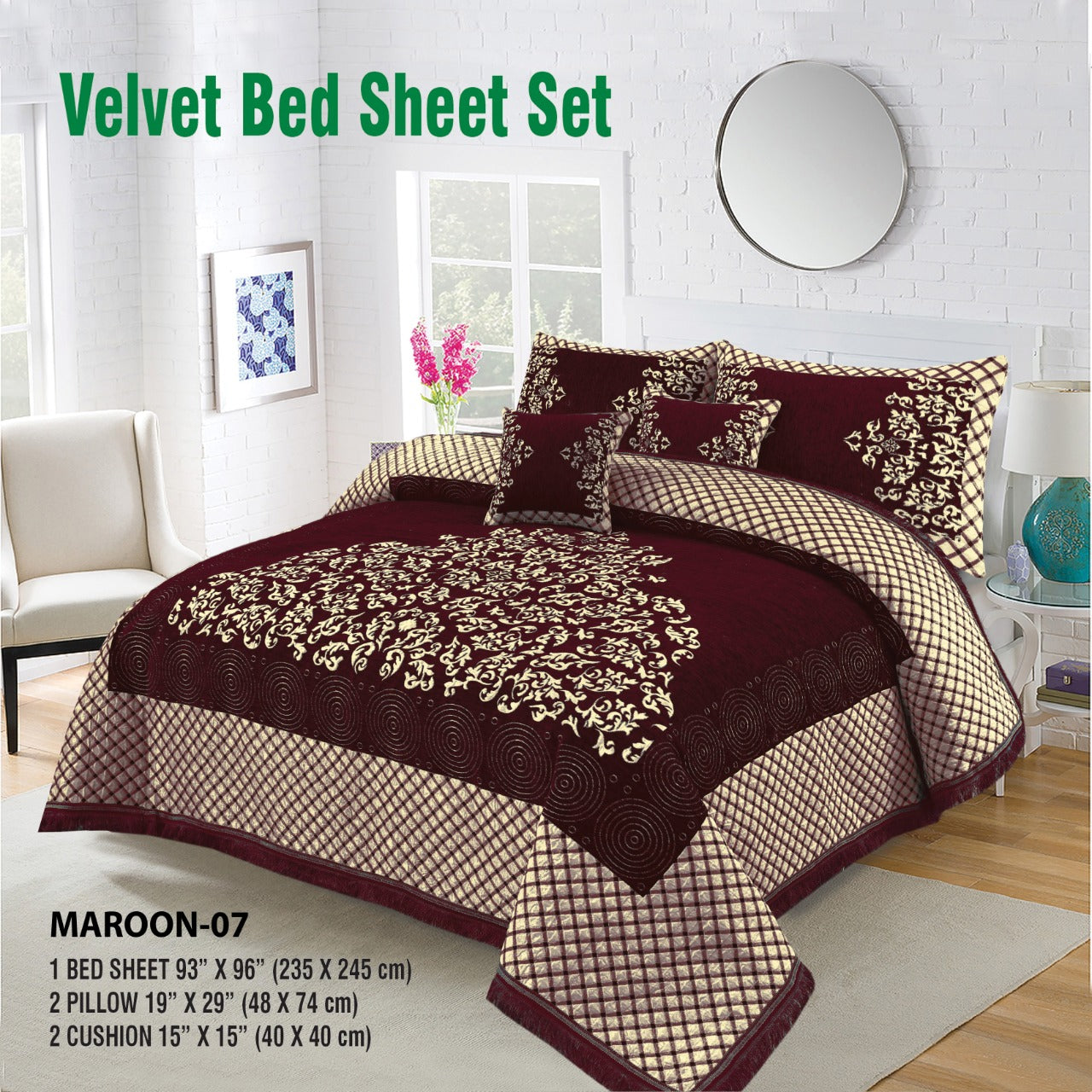 Foami Velvet Bed Sheet Set 5Pcs Design KFV014