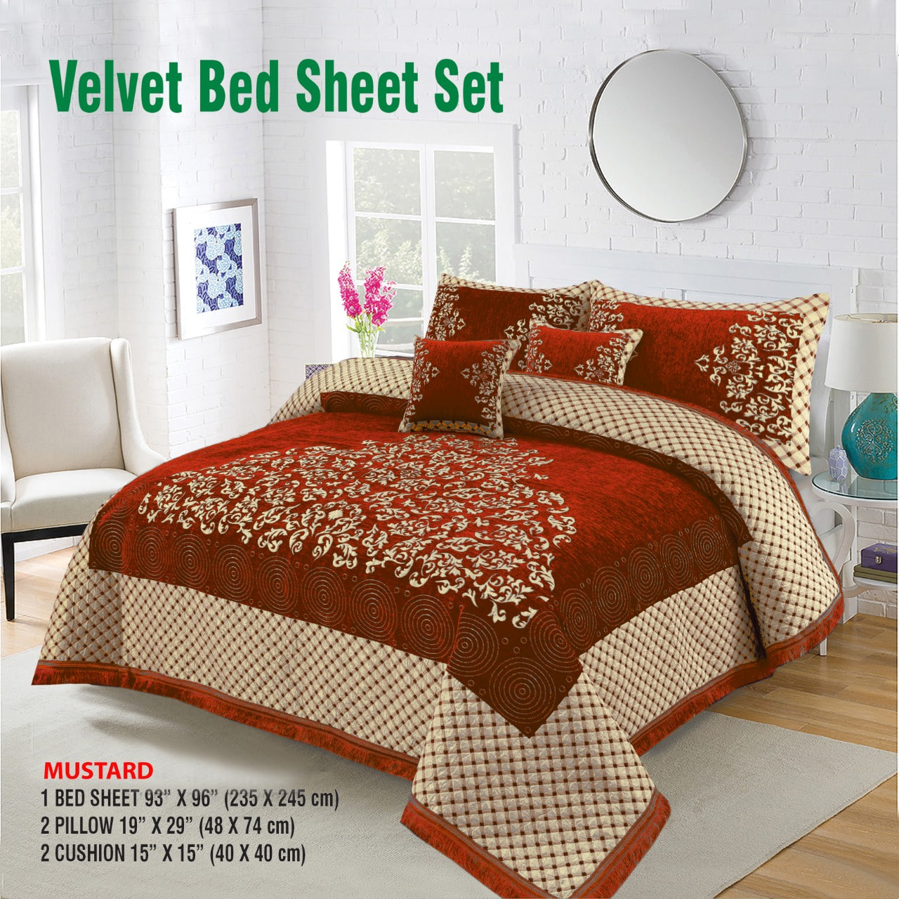 Foami Velvet Bed Sheet Set 5Pcs Design KFV021